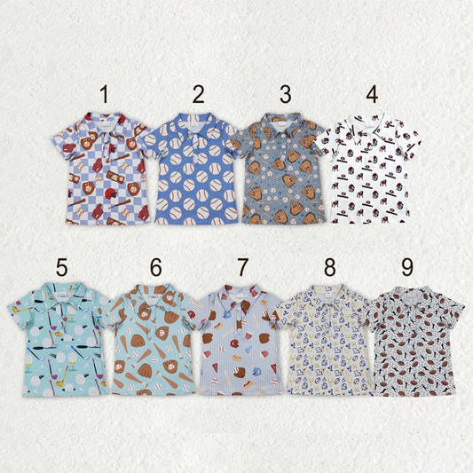 Sibling Baby Boys Short Sleeve Baseballs Footballs Team Button Polo Shirts Top