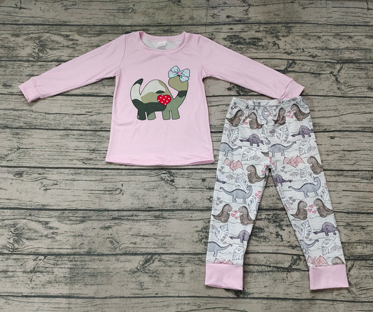 Baby Girls Valentines Dinosaur Pink Tee Shirt Top Pants Clothes Sets