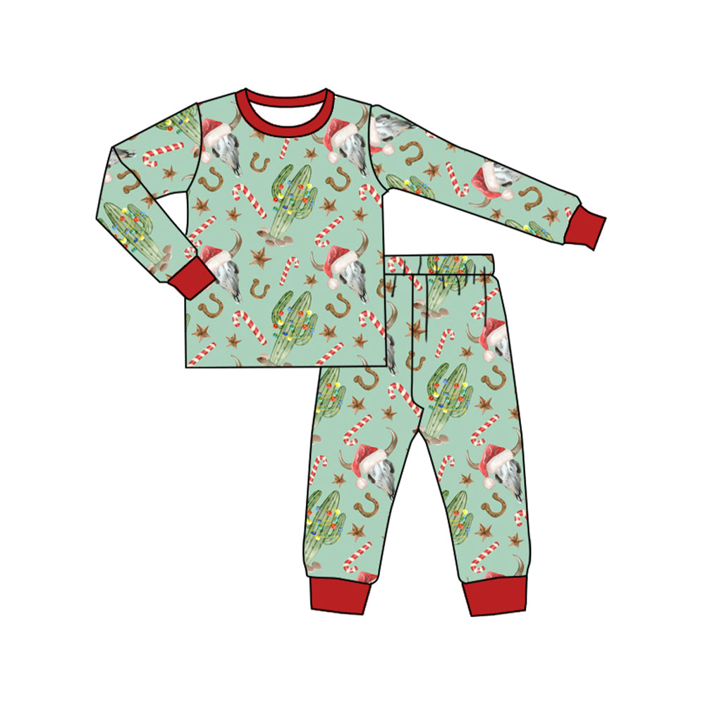 Baby Boys Western Christmas Cow Skull Top Pants Pajamas Clothes Sets preorder(MOQ 5)