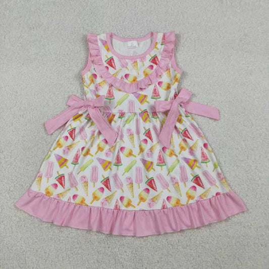 Sibling Baby Girls Sleeveless Ice Creams Tunic Ruffle Shorts Clothes Set Knee Length Dresses