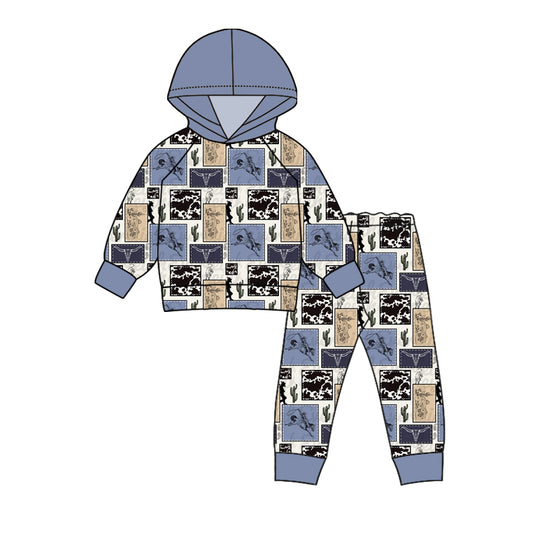 Baby Boys Rodeo Cow Hooded Top Pants Outfits Clothes Sets preorder(MOQ 5)