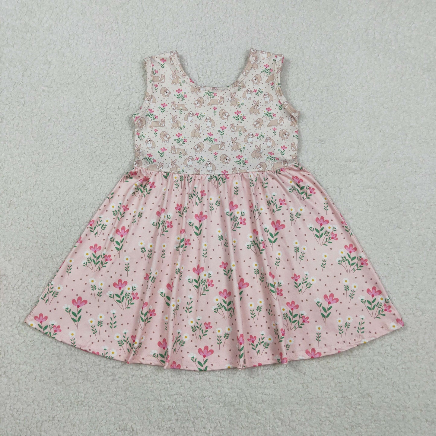Baby Girls Sleeveless Rabbits Flowers Easter Knee length Dresses