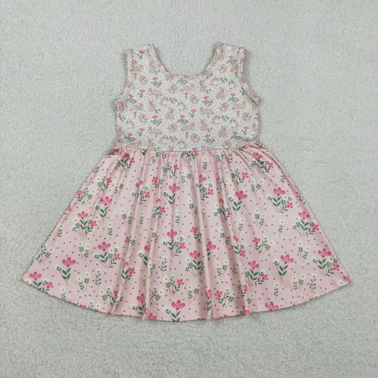 Baby Girls Sleeveless Rabbits Flowers Easter Knee length Dresses