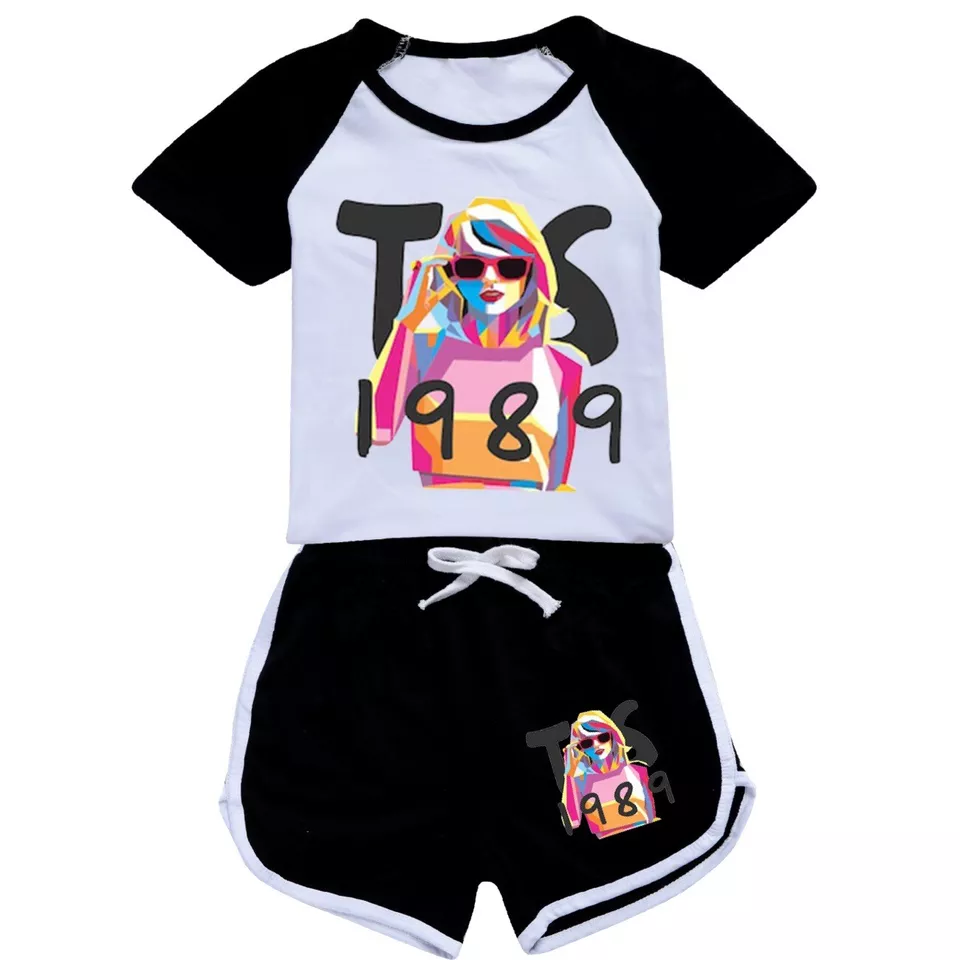 Baby Girls Black Singer 1989 Shirt Sports Shorts Clothes Sets Preorder(moq 5)