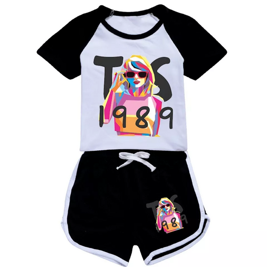 Baby Girls Black Singer 1989 Shirt Sports Shorts Clothes Sets Preorder(moq 5)