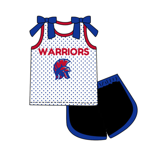 Preorder (moq 5)Baby Girls Bows Warriors Polka Dots Top Short Team Clothes Set