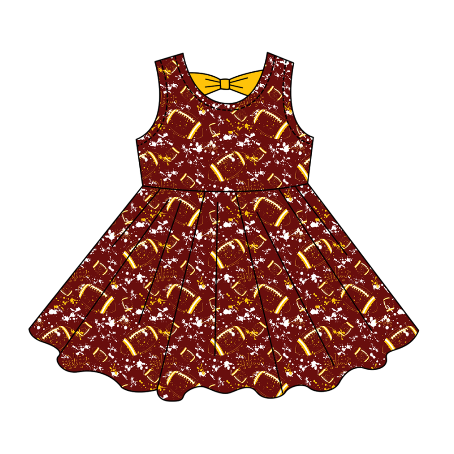 Preorder (moq 5)Baby Girls Tie-dye Footballs Print Team Shorts Knee Length Dress
