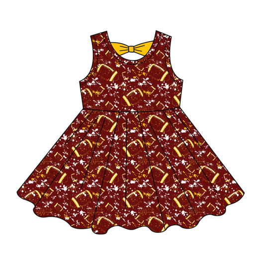 Preorder (moq 5)Baby Girls Tie-dye Footballs Print Team Shorts Knee Length Dress