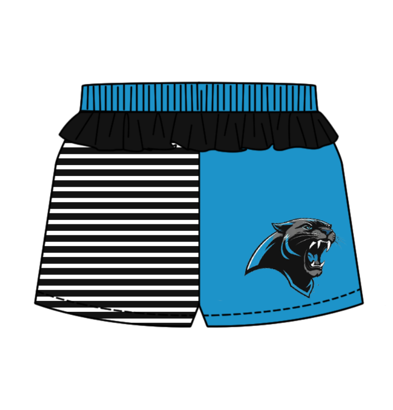 Preorder (moq 5)Baby Girls Black Stripe Leopard Team Ruffle Shorts Bottom