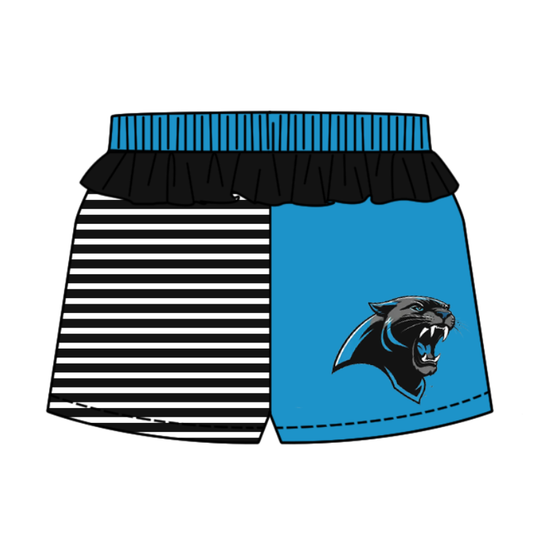 Preorder (moq 5)Baby Girls Black Stripe Leopard Team Ruffle Shorts Bottom