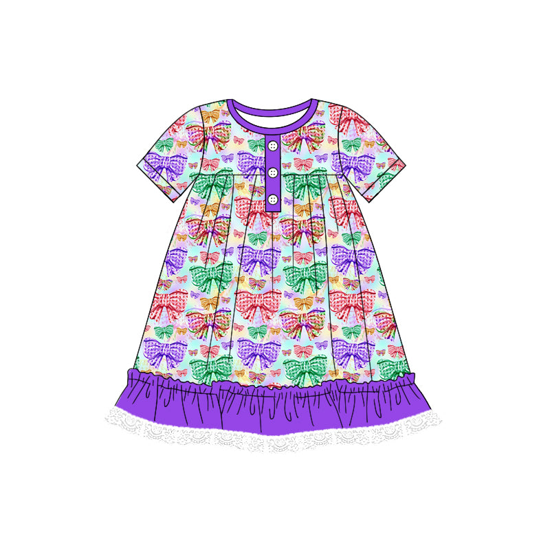 Baby Girls Mardi Gras Bows Knee Length Dresses Preorder(moq 5)