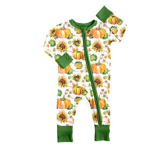 Baby Infant Fall Pumpkin Sunflower Long Sleeve Zip Rompers preorder(moq 5)