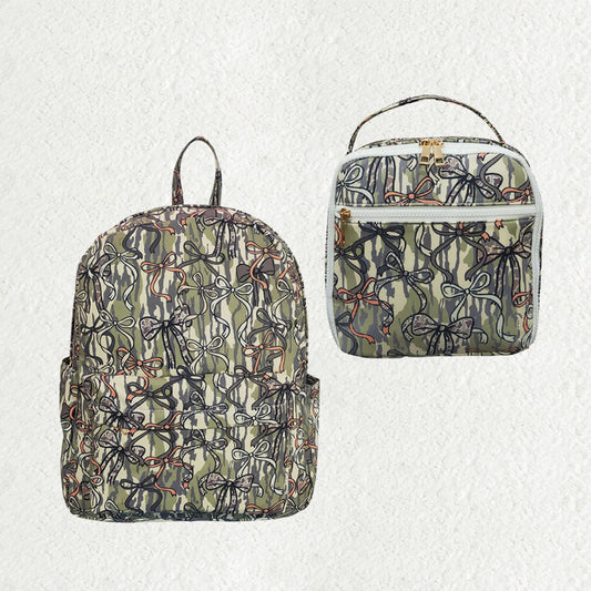 Sibling Baby Girls Back To School Wood Camo Bows Backpack Bags Lunch Boxes