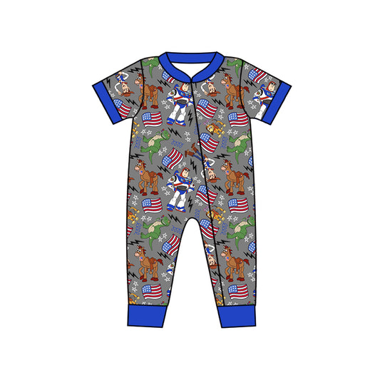 Baby Boys Toys 4th of July Zip Short Sleeve Rompers preorder(moq 5)