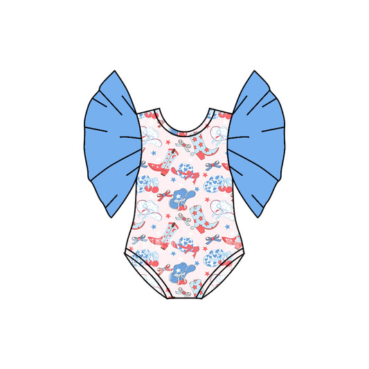 Preorder(moq 5)Baby Infant Girls 4th Of July Western Hats Boots Flutter Sleeve Rompers
