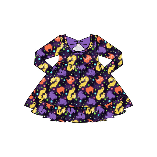 Baby Girls Purple Top Halloween Witches Knee Length Dresses Preorder(moq 5)