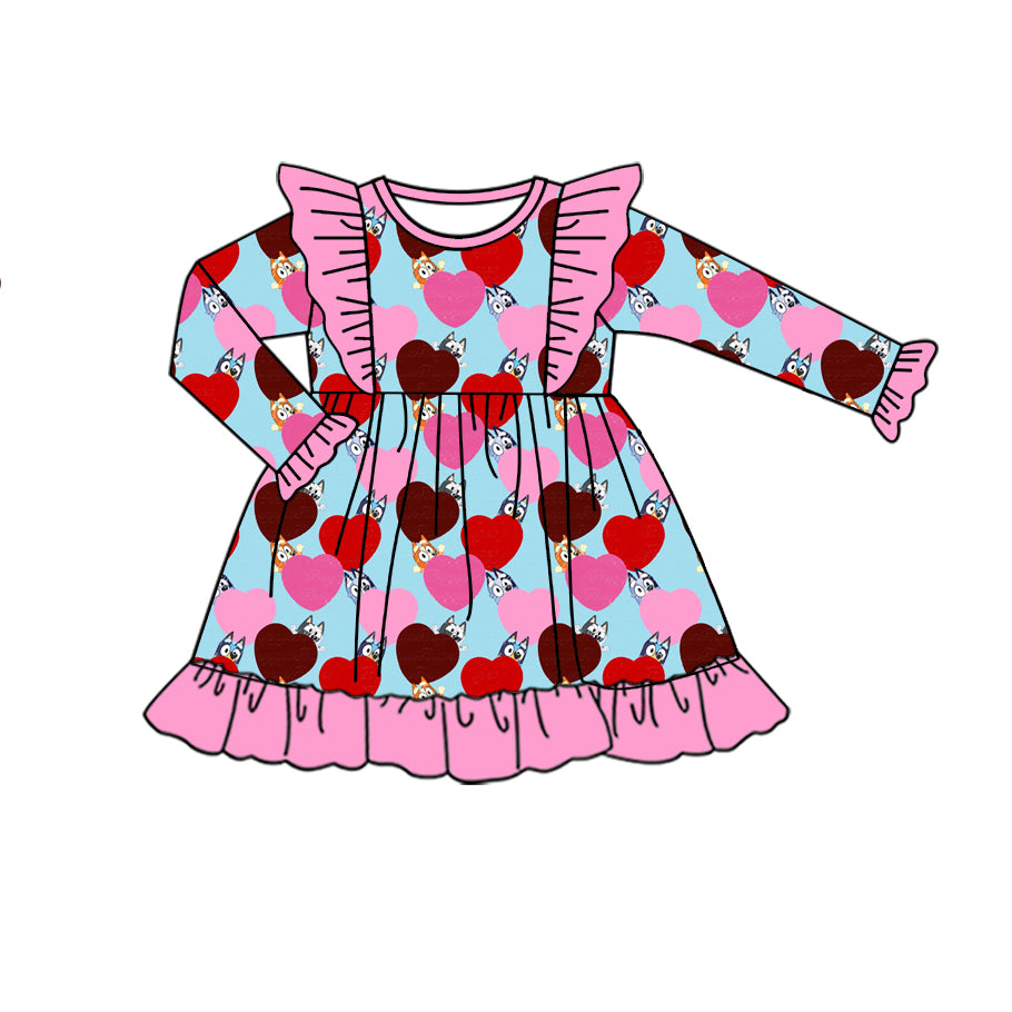 Baby Girls Valentines Hearts Dogs Knee Length Dresses preorder(MOQ 5)