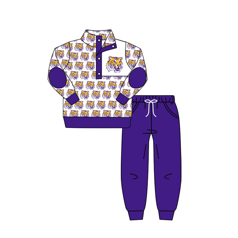 preorder(moq 5) Baby Boys Team White LSU Tigers Pullover Top Pants Clothing Sets