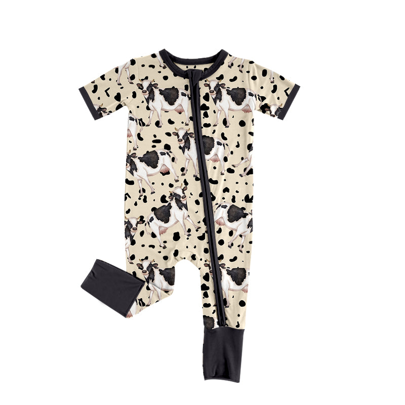 Baby Infant Toddler Cow Western Short Sleeve Zip Rompers preorder(moq 5)