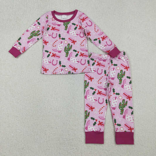 Baby Girls Christmas Western Boots Cactus Pajamas Clothes Sets