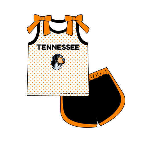 Preorder (moq 5)Baby Girls Bows Tennessee Polka Dots Top Short Team Clothes Set