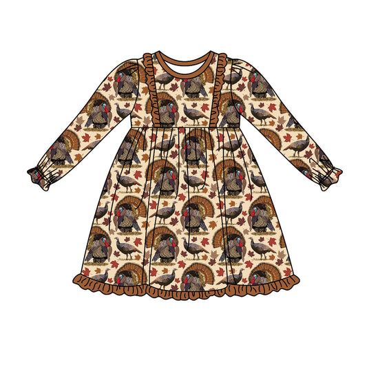 Baby Girls Thanksgiving Turkey Ruffle Knee Length Dresses Preorder(moq 5)