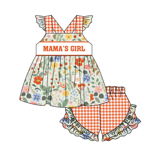 Baby Girls Orange Floral Tunic Ruffle Shorts Sets preorder (moq 5)