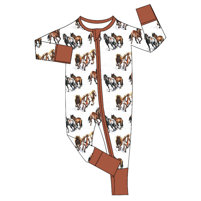 Baby Infant Boys Western Horse Zip Rompers preorder(moq 5)