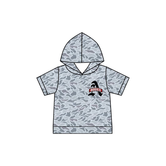 Preorder (moq 5)Baby Boys Short Sleeve Grey Camo Aggies Team Hoodies Top