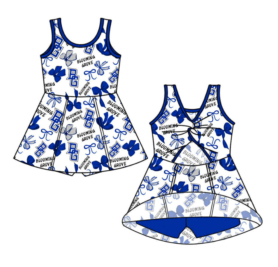 Preorder (moq 5)Baby Girls Blooming Grove Bows Team Shorts Knee Length Dresses