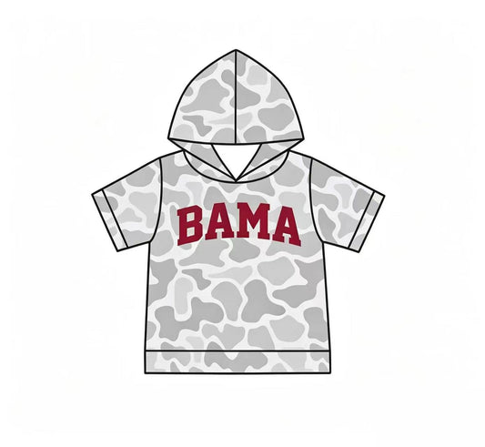 Preorder (moq 5)Baby Boys Short Sleeve Grey Camo Bama Team Hoodies Top
