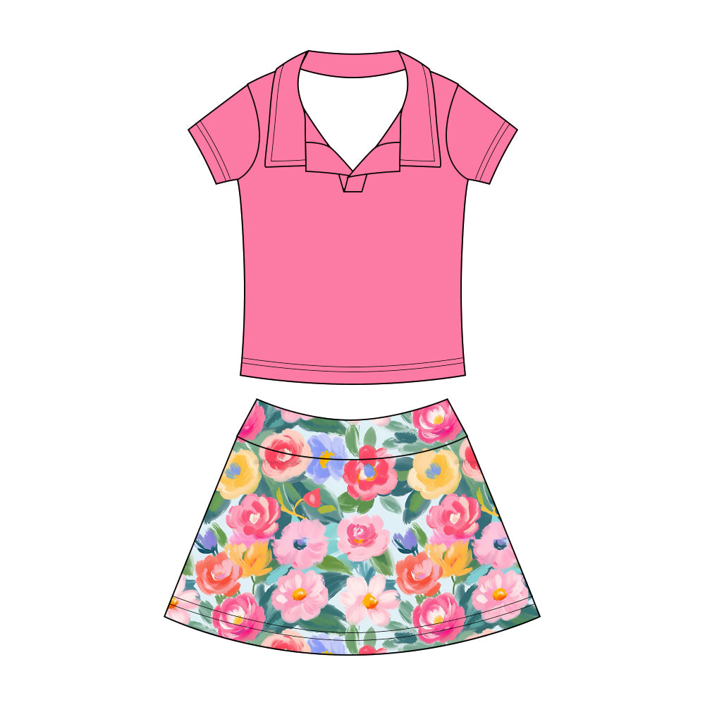Preorder (moq 5)Baby Girls Button Pullovers Top Colorful Flowers Skirt Shorts Clothes Set