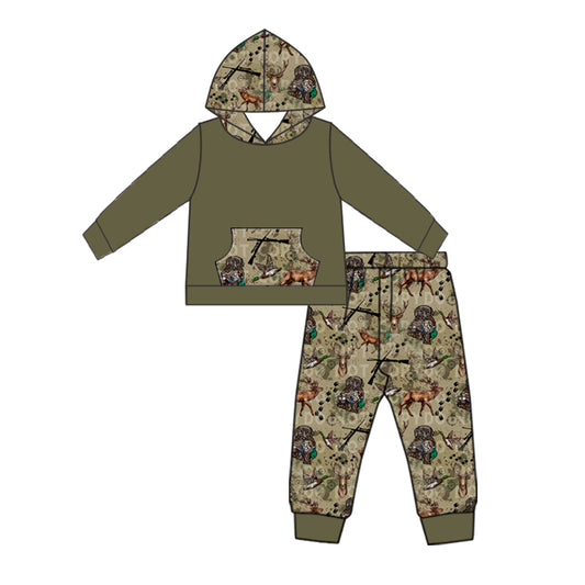 Baby Boys Camo Fall Deer Hooded Top Pants Clothes Sets Preorder(moq 5)