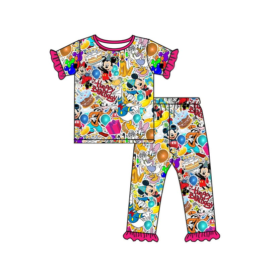 Preorder(moq 5) Baby Girls Cartoon Mouse Short Sleeve Top Pants Pajamas Sets
