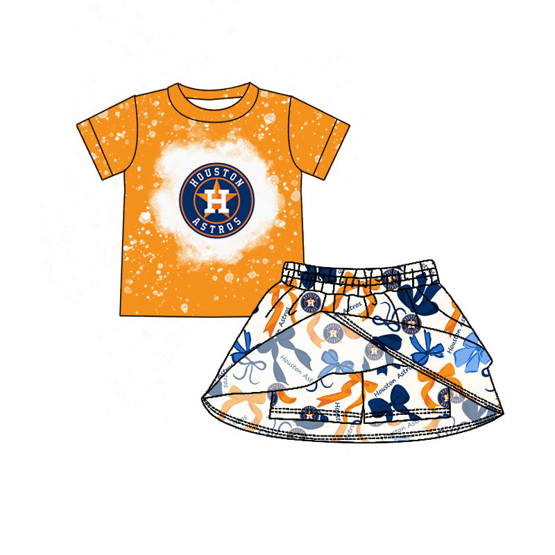 preorder(moq 5) Baby Girls Huston Team Short Sleeve Tee Shirt Skort Skirts Clothes Sets