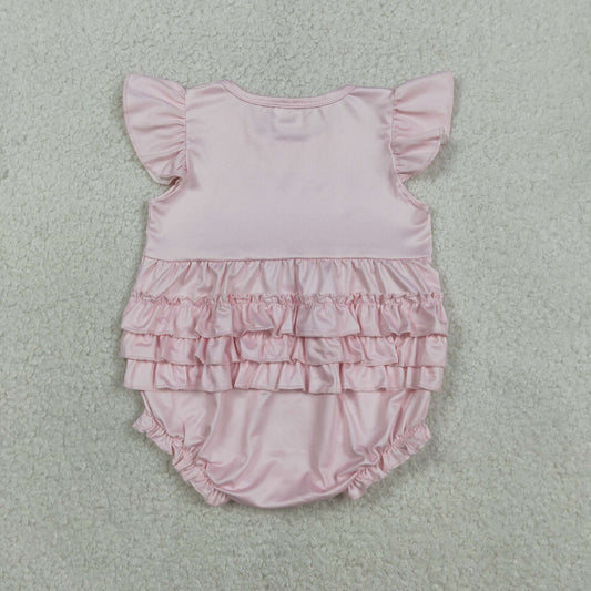 Baby Girls Pink Flutter Sleeve Cherry Bows I'm Just a Girl Ruffle Rompers
