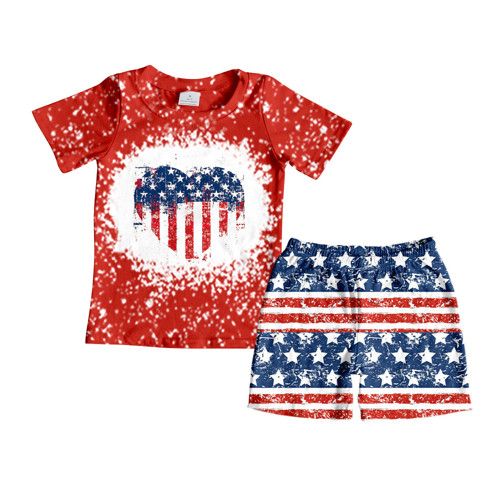 Baby Boys 4th Of July Star Heart Shirt Shorts Clothes Sets preorder(moq 5)