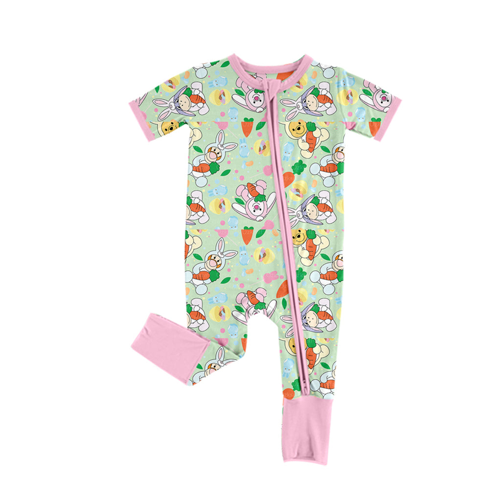 Infant Baby Kids Girls Easter Rabbits Best Friends Zip Rompers preorder(moq 5)