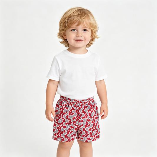 Baby Boys Red Grey Camo Team Pockets Shorts Bottom