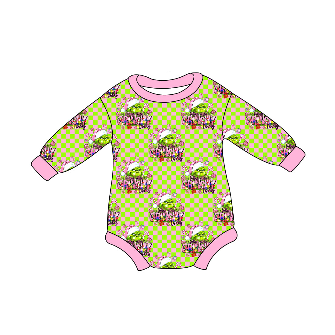 Baby Infant Girls Christmas Pink Face Checkered Rompers preorder(moq 5)