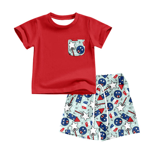 Baby Boys Red 4th Of July Shirts Shorts Clothes Sets preorder(moq 5)
