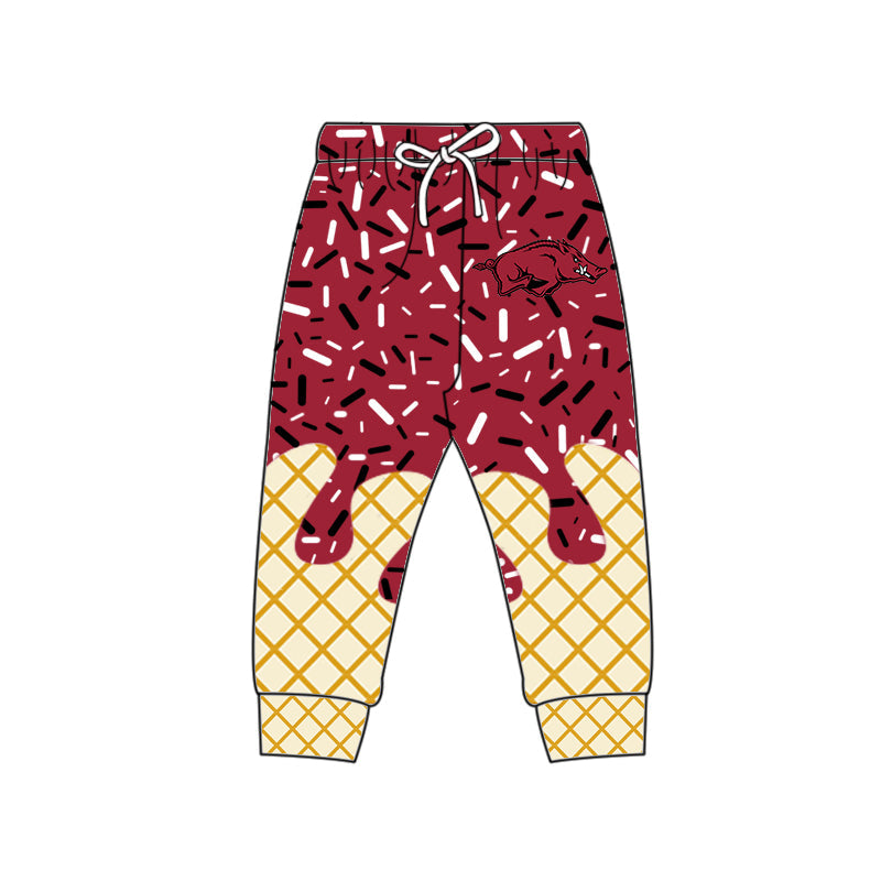 Preorder (moq 5)Baby Boys Drip Sprinkles Red Arkansas Team Jogger Pants Bottom