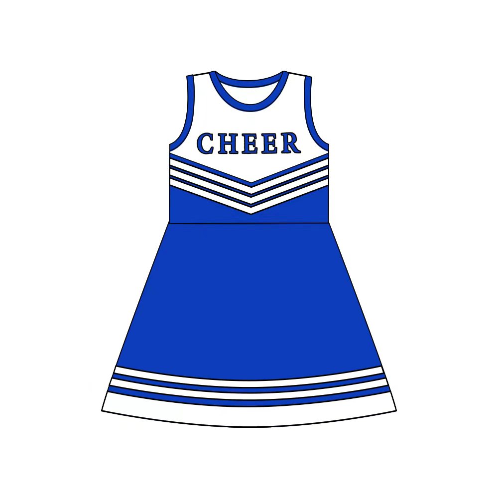 Preorder (moq 5)Baby Girls Blue Cheer Team Knee Length Dresses