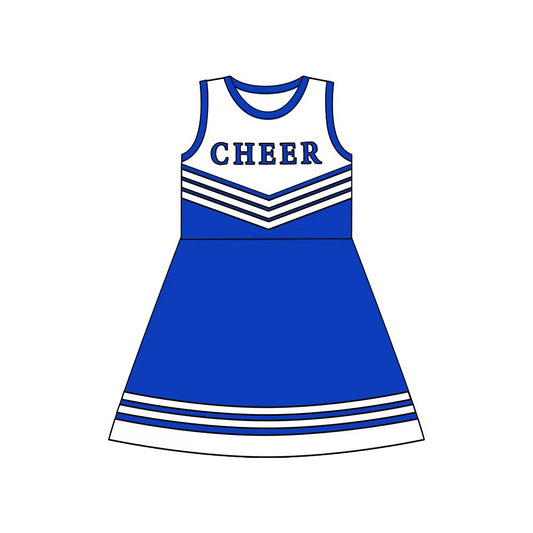 Preorder (moq 5)Baby Girls Blue Cheer Team Knee Length Dresses