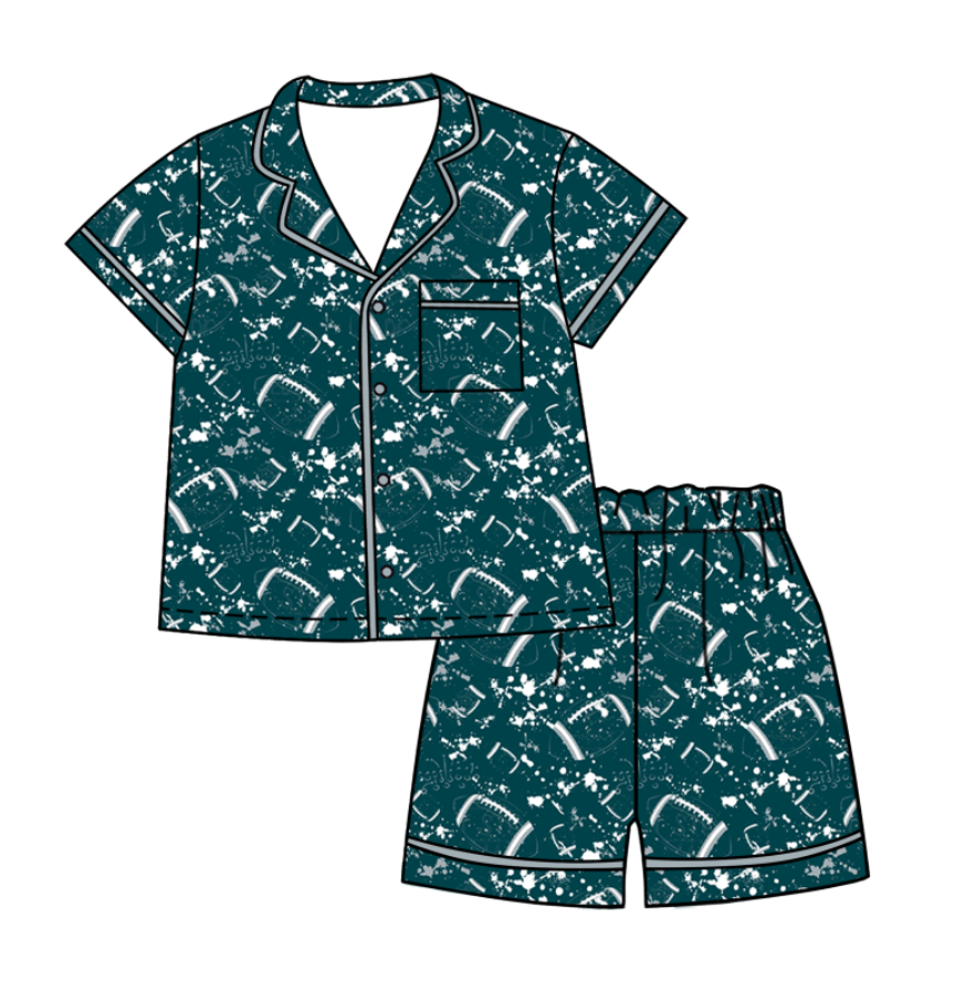 Preorder (moq 5)Baby Girls Tie-dye Footballs Print Button Pocket Top Short Team Pajamas Sets