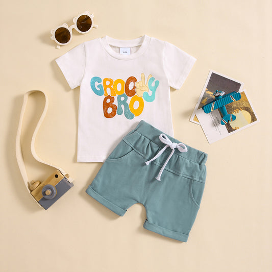 Baby Boys Groovy Bro Shirt Shorts Clothes Sets Preorder(moq 5)