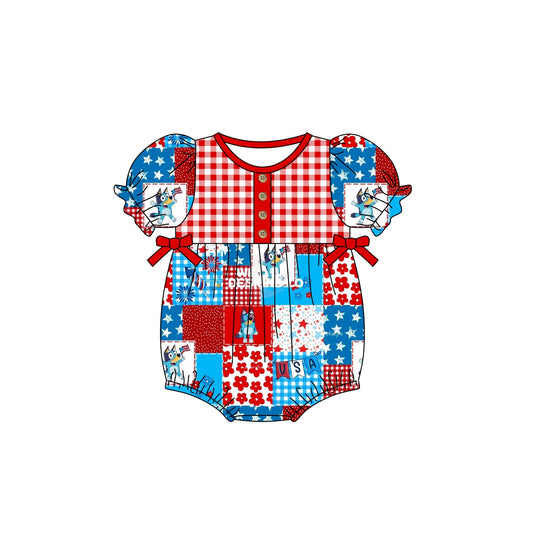 Baby Girls 4th Of July Dogs Bows Rompers preorder(moq 5)