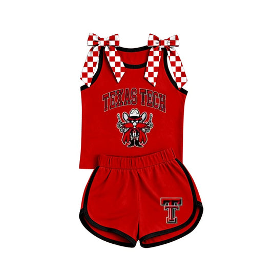Preorder (moq 5)Baby Girls Texas Tech Bows Sleeveless Top Shorts Team Clothes Sets