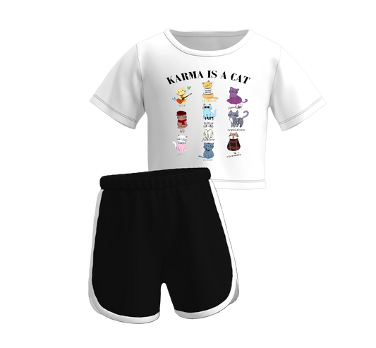 Baby Girls Cat Short Sleeve Top Black Shorts Clothes Sets preorder (moq 5)