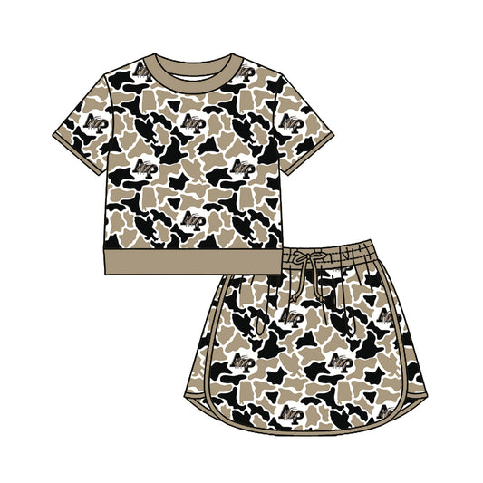 Preorder (moq 5)Baby Girls Colorful Camo Shirt Top Skirt Short Team Clothes Set